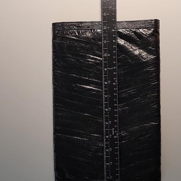 Vintage Eel Skin Leather Clutch Purse Black Fold Over Soft Pockets Handbag - Picture 15 of 16